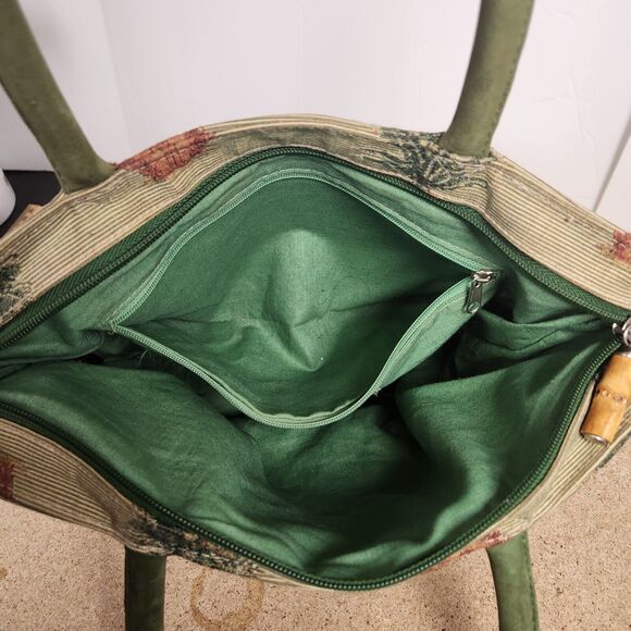 Tommy Bahama Palm Tree cream  Tapestry Purse Shoulder Bag green handles bottom - Picture 16 of 16